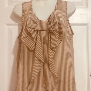Beige stripped bow blouse